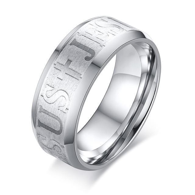 Mens Silver Jesus Cross Ring