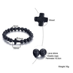 Lava Stone Black Red Cross Charm Bracelets