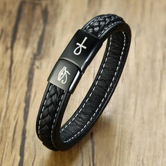 Mens Ankh Eye Cross Leather Bracelet