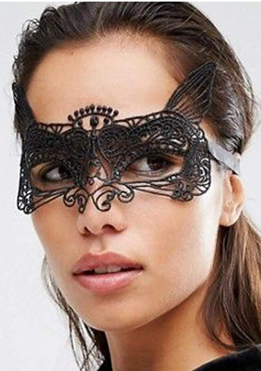 Unique Black Woven Lace Masquerade Mask Headpiece