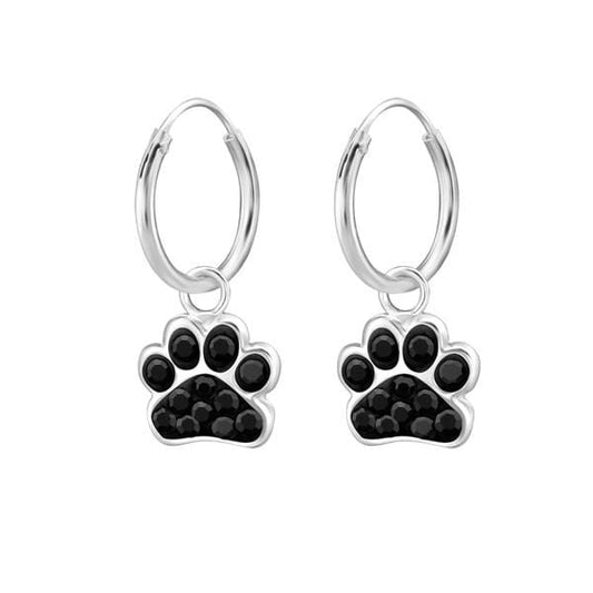 Children's Silver Hanging Paw  Hoop Earrings