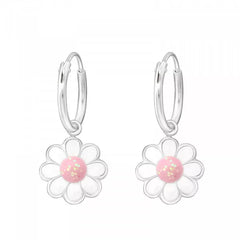 Children's Silver Flower Hanging Hoop Earrings