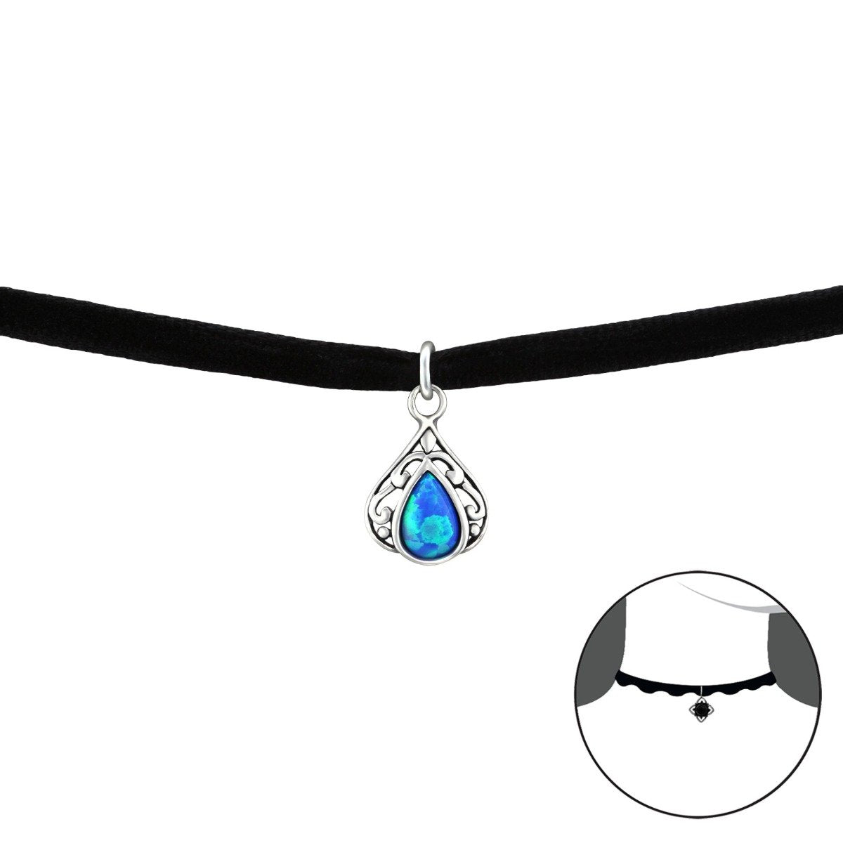 Teardrop Opal Choker with Black Band - pacific blue