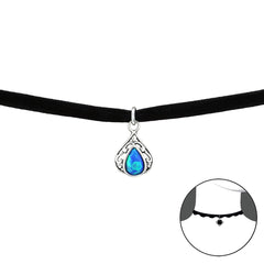 Teardrop Opal Choker with Black Band - pacific blue