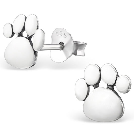 Children's Silver Paw Print Ear Studs