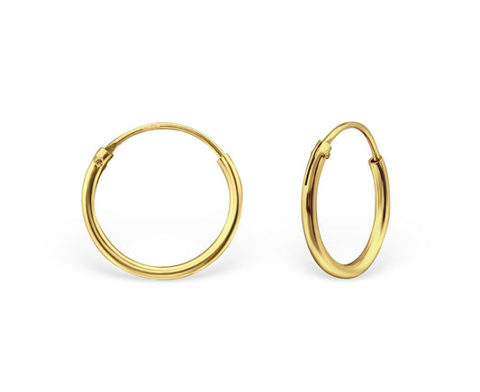 12mm Gold Plated Silver Ear Hoops