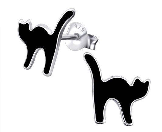 Children's Sterling Black SilverCat Ear Studs