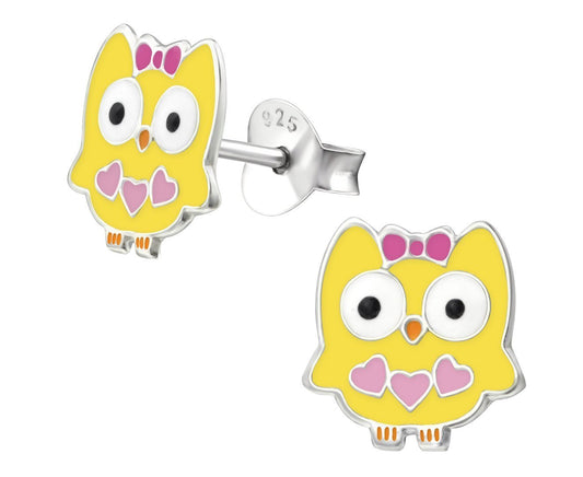 Children's Sterling Silver Owl Ear Studs