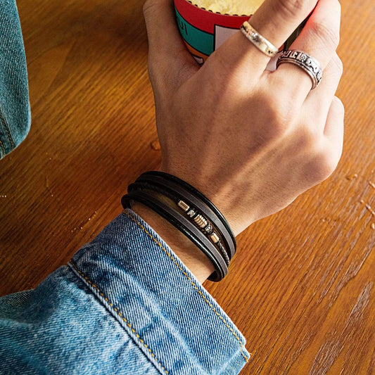 Mens Brown Braided Leather Bangle Bracelet