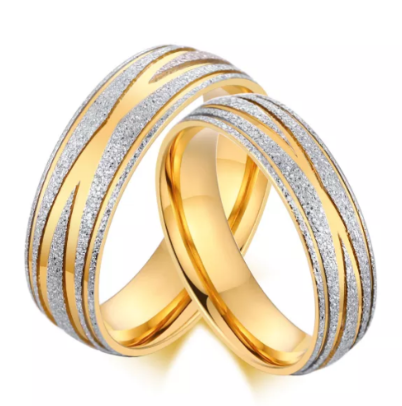 Steel Gold Sand Blast Finish Wedding Engagement Ring for Couple