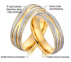 Steel Gold Sand Blast Finish Wedding Engagement Ring for Couple